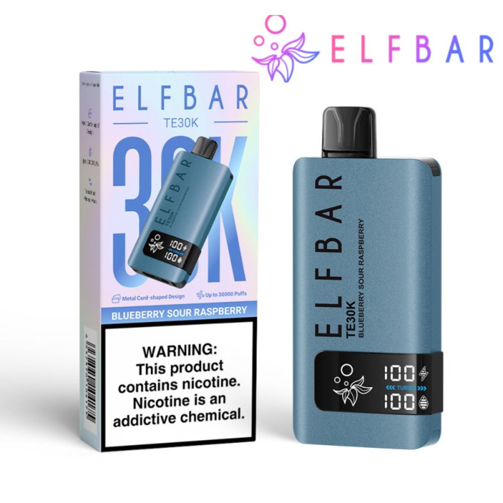Pod Descartável Premium Elfbar TE30K Blueberry Sour Rasberry com 30.000 puffs, sabores deliciosos, bateria recarregável e entrega rápida via moto boy para Itajaí, Balneário Camboriú e Itapema!