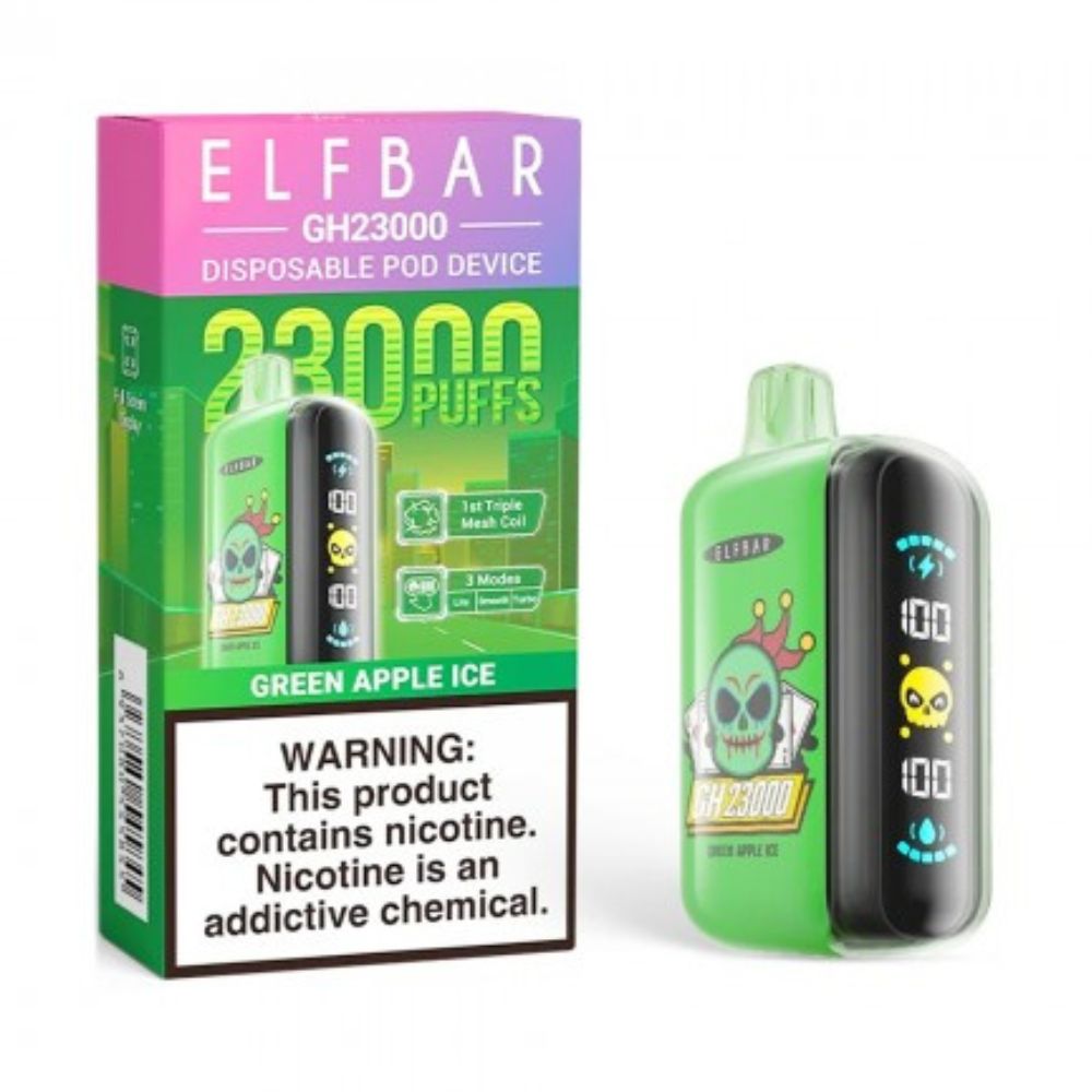 Elfbar Pod Descartável GH23000 Puffs Green Apple Ice via Motoboy para Balneário Camboriú, Itajaí, Camboriú e Itapema.