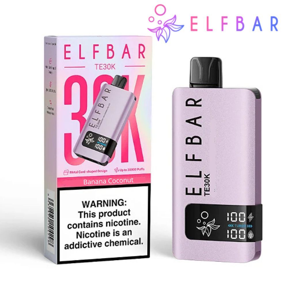 Pod Descartável Premium Elfbar TE30K Banana Coconut com 30.000 puffs, sabores deliciosos, bateria recarregável e entrega rápida via moto boy para Itajaí, Balneário Camboriú e Itapema!