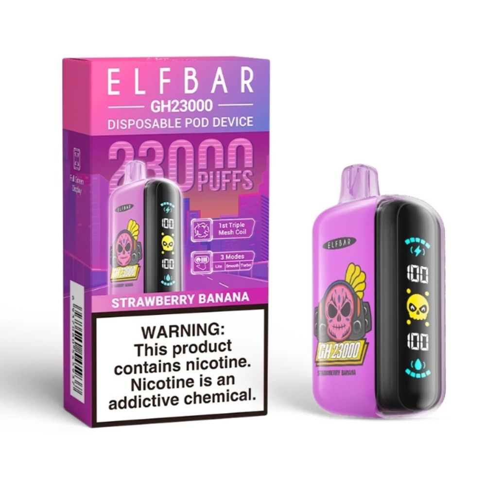 Elfbar Pod Descartável GH23000 Puffs Strawberry Banana via Motoboy para Balneário Camboriú, Itajaí, Camboriú e Itapema.
