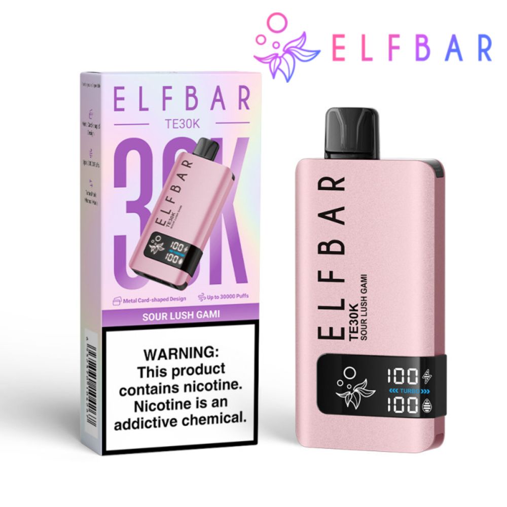 Pod Descartável Premium Elfbar TE30K Sour Lush Gami com 30.000 puffs, sabores deliciosos, bateria recarregável e entrega rápida via moto boy para Itajaí, Balneário Camboriú e Itapema!