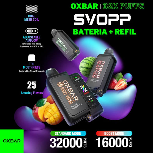 Oxbar Pod Descartável Svopp Kit Bateria + 1 Refil G32K – 32.000 Puffs