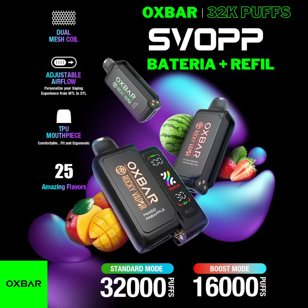 Oxbar Pod Descartável Svopp kit bateria + 1 refil G32k - 32000 Puffs
